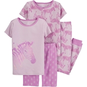 Carter's Little Girls Zebra 100% Snug Fit Cotton 4 pc. Pajama Set