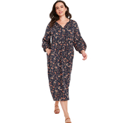 Old Navy Plus Size All Day V Neck Piped Maxi Print Dress