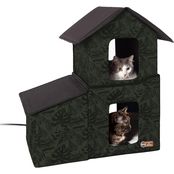 K&H Outdoor Two Story Heated Kitty House with Dining Room Green 22 x 27 x 27 in.