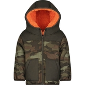 Carter's Toddler Boys Camo Print Bubble Puffer Jacket with Sherpa Lined Hood