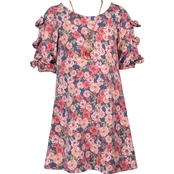 Bonnie Jean Little Girls Knot Sleeve Dress with Necklace