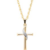 14K Gold Filled Two Tone Embossed Cross with 18 in. Rope Chain