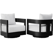 Abbyson Clearwater Swivel Black Frame Armchair with White Cushions 2pk.