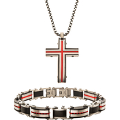 Men's Steel Black and Red Plated Dante Link Bracelet and Pendant with Chain