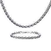 INOX Men's Steel Wheat Chain Necklace and Bracelace Set
