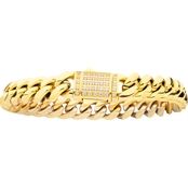INOX 18K Goldtone Miami Cuban Chain Bracelet with Cubic Zirconia