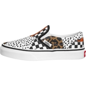 Vans Grade School Girls Classic Slip-On Patchwork Dalmatian Shoes