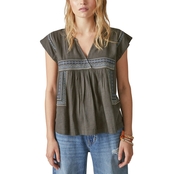 Lucky Brand Geo Embroidered Blouse