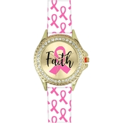 Pink Ribbon Print Silicone Band Watch with Gold Detail 3808GW