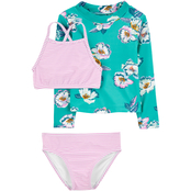 Carter's Toddler Girl Turquoise Floral Swimwear 3 pc. Set