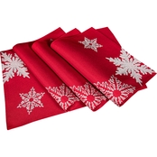 Manor Luxe Glisten Snowflake Embroidered Christmas Placemats Set 4 pc.