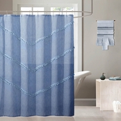 Dainty Home Natural Tassels 3D Linen Look Textured Tassels Designed Shower Curtain