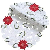 Manor Luxe Holiday Poinsettia Embroidered Cutwork Christmas Doilies 4 pc. Set