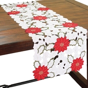 Manor Luxe Holiday Poinsettia Embroidered Cutwork Mini Christmas Table Runner