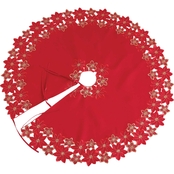 Manor Luxe Festive Poinsettia Embroidered Cutwork 48 in. Round Christmas Tree Skirt