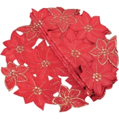 Manor Luxe Festive Poinsettia Embroidered Cutwork Christmas Doilies 4 pc. Set
