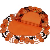 Manor Luxe Happy Jack-O-Lanterns Embroidered Cutwork Placemats Set of 4