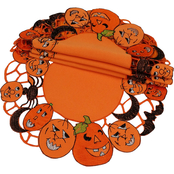 Manor Luxe Happy Jack-O-Lanterns Embroidered Cutwork Doilies, Set of 4