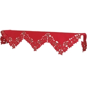 Manor Luxe Festive Poinsettia Embroidered Cutwork Christmas Mantel Scarf