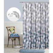 Dainty Home Printed Waffle Textured Shower Curtain with 12 Metal Hooks 13 pc. Set