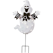 National Tree Company 32 in. Pre-Lit Ghost with BOO Banner Garden Stake