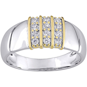 Sofia B. Men's Silver & Yellow Gold 3/8 ct. TGW Created White Sapphire 3 Row Ring