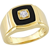 Sofia B. Yellow Plated Silver Black Onyx and Created White Sapphire Square Ring