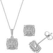 Sterling Silver 1/5 CTW Cushion Frame Diamond Earring and Pendant Set