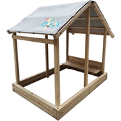 Funphix Dig n’ Play Wooden Sandbox Playhouse with Bench & Flower Planter