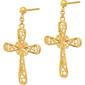 24K Pure Gold 24K Yellow Gold Filigree Cross Earrings