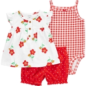 Carter's Infant Girls Red Floral Little Shorts 3 pc. Set