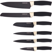 Farberware 12 pc. Black with Brass Resin Knife Set with Covers