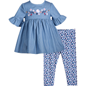 Bonnie Jean Toddler Girls Embroidered Denim Top and Leggings 2 pc. Set