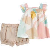 Carter's Infant Girls Pastel Twill Top and Shorts 2 pc. Set