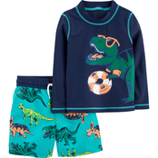 Carter's Toddler Boys Dinosaur Rashguard Top and Shorts 2 pc. Set