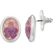 Napier Silvertone Purple Pressed Flower Stud Earrings