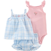 Carter's Infant Girls Blue Plaid Shorts 3 pc. Set