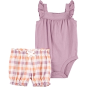 Carter's Infant Girls Purple Bodysuit and Plaid Shorts 2 pc. Set