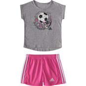 Adidas Infant Girls Graphic Tee and Mesh Shorts 2 pc. Set