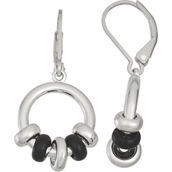 Napier Silvertone and Jet Black Circle Drop Earrings