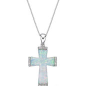 Created Opal Cross Pendant Adorned with Diamonds