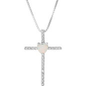 Sterling Silver Created Opal and Diamond Cross Pendant