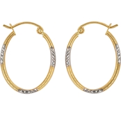 14K Gold Two Tone Diamond Elongated Hoop Earrings