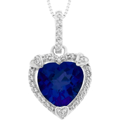 Sterling Silver Created Sapphire Birthstone Pendant with Diamond - September