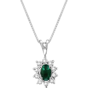 14K White Gold 1/7 CTW Emerald and Diamond Pendant