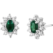 14K White Gold 1/3 CTW Emerald and Diamond Earrings