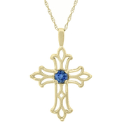 10K Yellow Gold Created Sapphire Cross Pendant