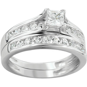 14K White Gold 1 CTW Princess Cut and Round Diamond Bridal Set