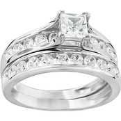 14K White Gold 11/2 CTW Princess Cut and Round Diamond Bridal Set