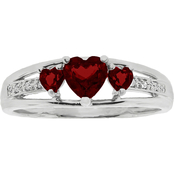 Sterling Silver Created Ruby Heart Birthstone Ring with Diamond Accents - July